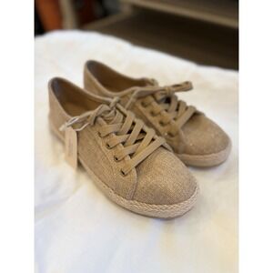 Tommy Bahama Women's Shoes Tan Linen Lace Up Espadrille Sneakers Casual Size 10